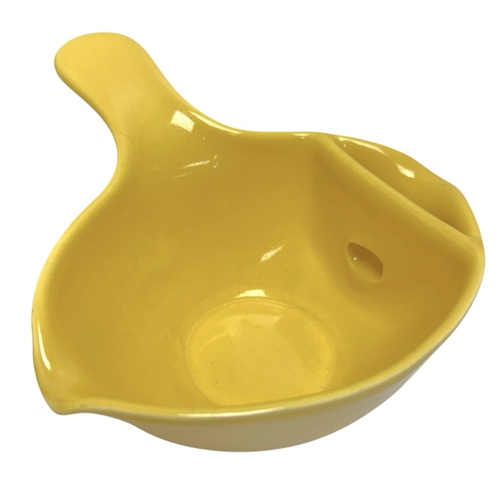 Vintage Cardinal China Co Ceramic Yellow Gravy Boat Separator Dual Spout USA MCM